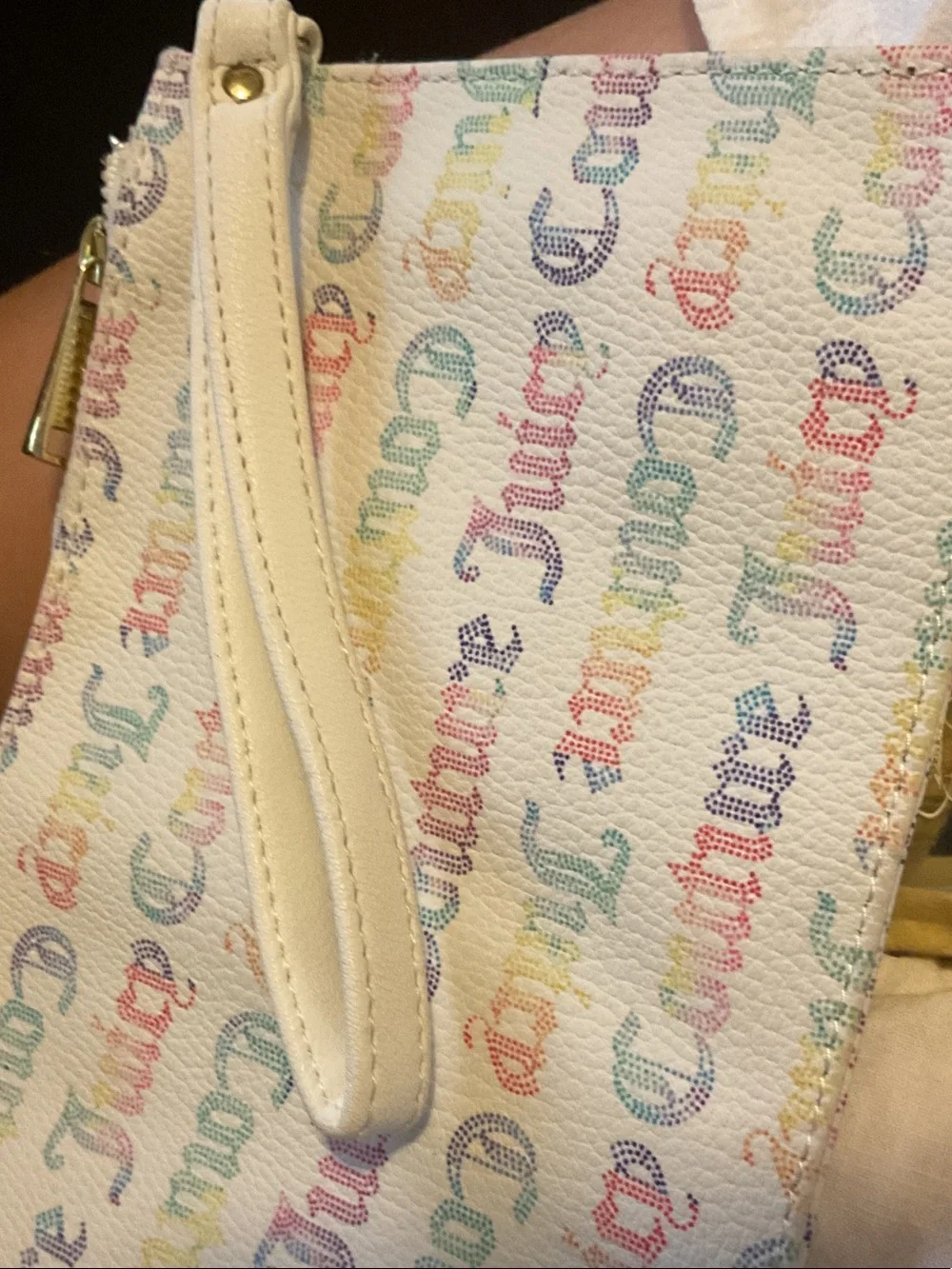 Juicy Couture Rainbow Logo Zip Pouch - White approx 10” x 6”